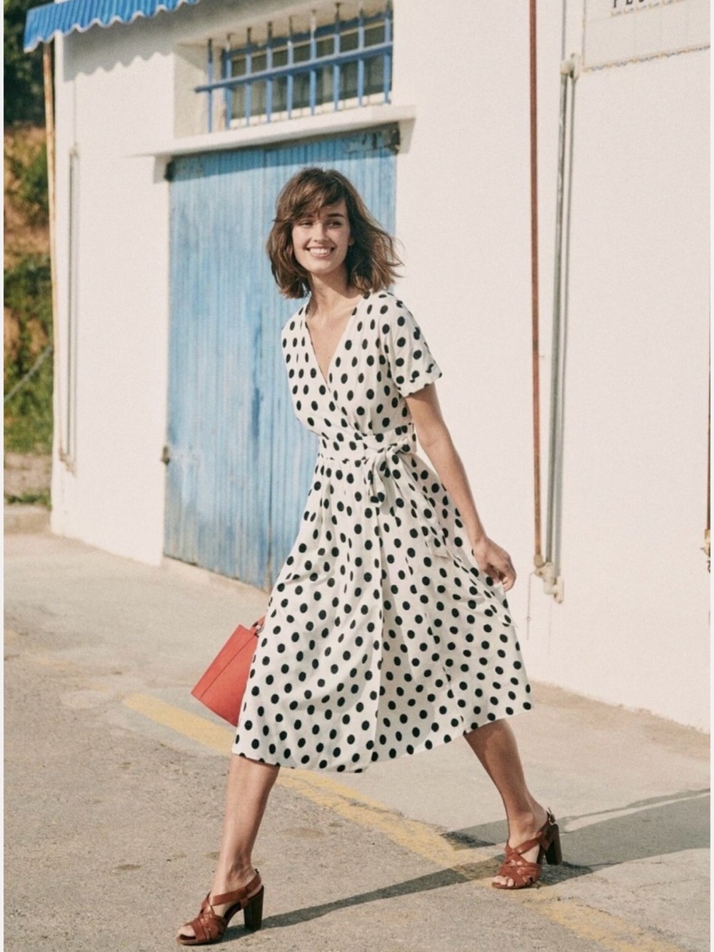 Sézane Marielle Polka Dot Wrap Midi Dress – Size 36